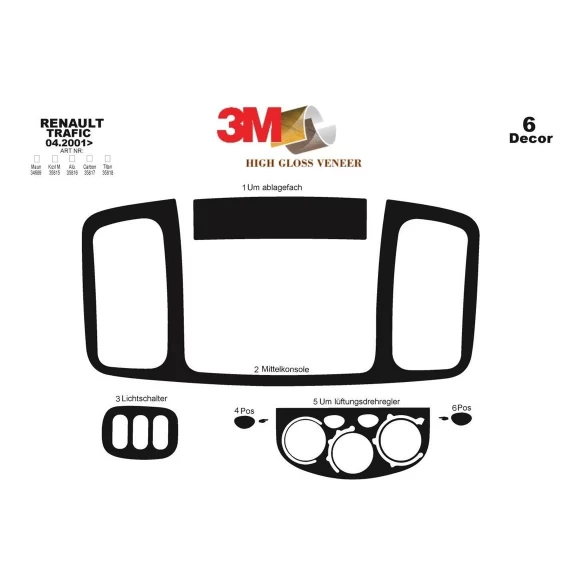Renault Trafic Nissan Primastar 04.01-12.06 3D Interior Dashboard Trim Kit Dash Trim Dekor 6-Parts