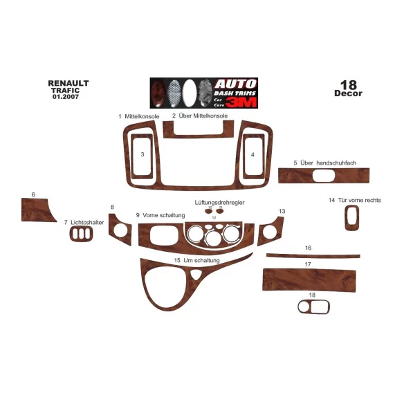 Renault Trafic-Nissan Primastar 01.07-12.10 3D Interior Dashboard Trim Kit Dash Trim Dekor 17-Parts