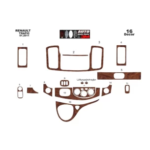 Renault Trafic-Nissan Primastar 01.2011 3D Interior Dashboard Trim Kit Dash Trim Dekor 16-Parts 2