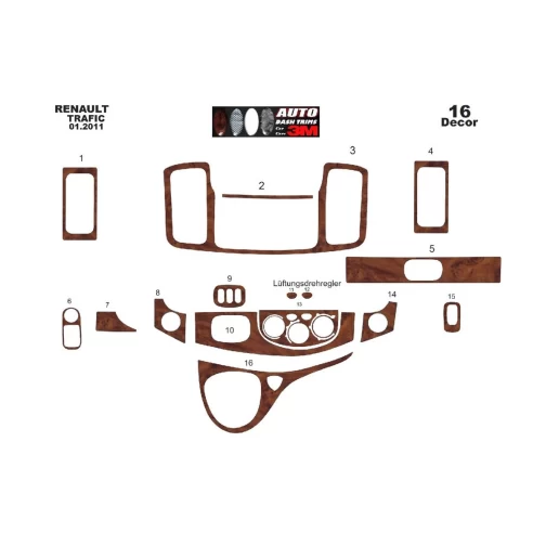 Renault Trafic-Nissan Primastar 01.2011 3D Interior Dashboard Trim Kit Dash Trim Dekor 16-Parts