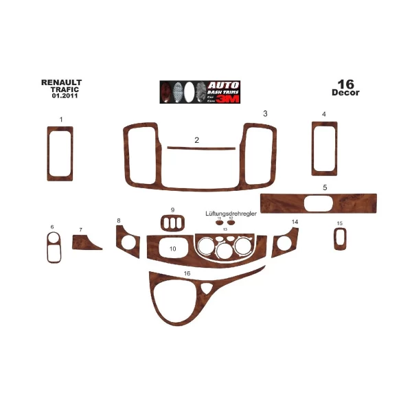 Renault Trafic-Nissan Primastar 01.2011 3D Interior Dashboard Trim Kit Dash Trim Dekor 16-Parts