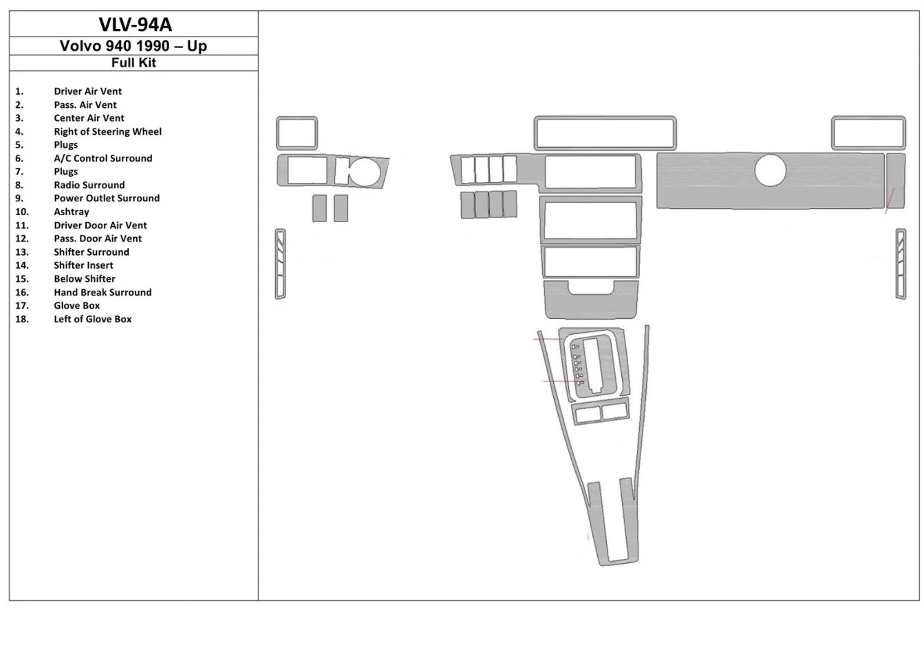 Volvo 940 10.90-04.98 3D Interior Dashboard Trim Kit Dash Trim Dekor 18-Parts - 1 - Interior Dash Trim Kit