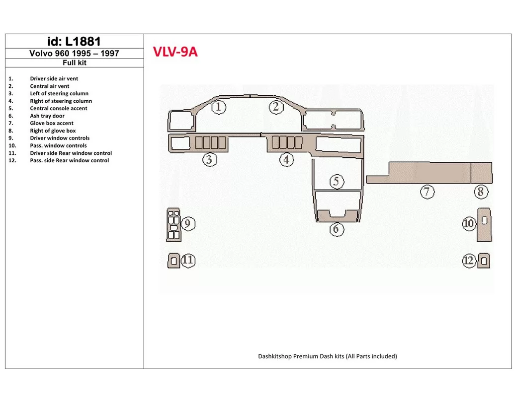 Volvo 960 1995-1997 Full Set Interior BD Dash Trim Kit - 1 - Interior Dash Trim Kit