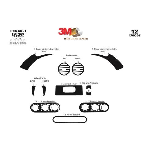 Renault Twingo 09.98-07.04 3D Interior Dashboard Trim Kit Dash Trim Dekor 12-Parts