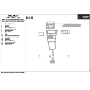 Saab 9-3 1999-2002 Automatic Gearbox, With CD Player, OEM Compliance, 18 Parts set Interior BD Dash Trim Kit 2