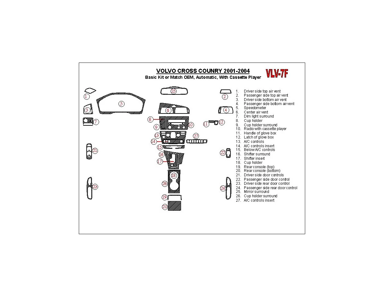 Volvo Cross Country 2001-2004 Basic Set, With Compact Casette player, OEM Compliance Interior BD Dash Trim Kit - 1 - Interior Da