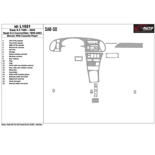 Saab 9-3 1999-2002 Manual Gearbox, With Compact Casette player, Without OEM, 20 Parts set Interior BD Dash Trim Kit 2