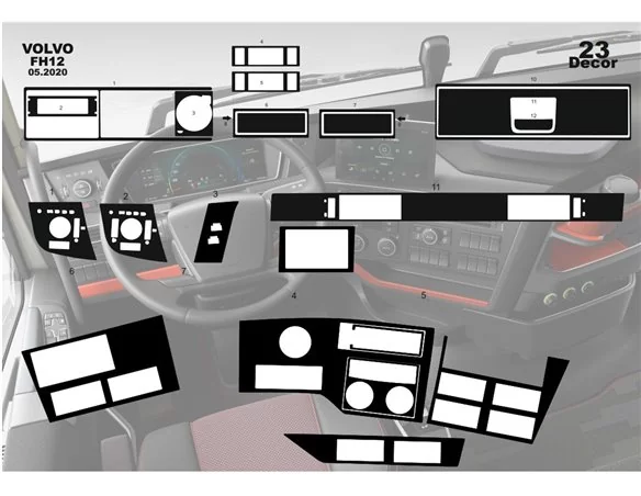 Volvo FH Version 5 ab 2020 XL XXL 3D Interior Dashboard Trim Kit Dash Trim Dekor 23-Parts - 1 - Interior Dash Trim Kit