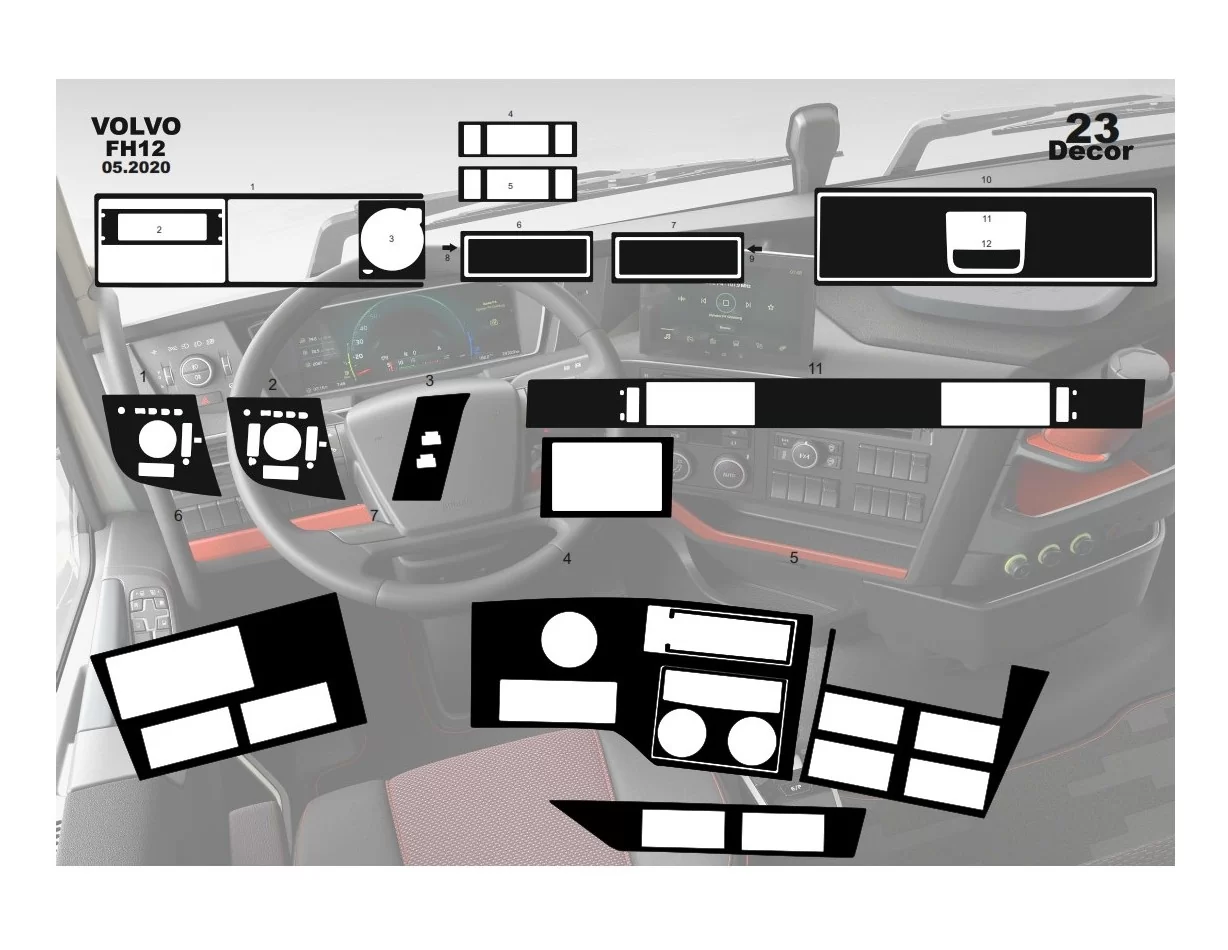 Volvo FH Version 5 ab 2020 XL XXL 3D Interior Dashboard Trim Kit Dash Trim Dekor 23-Parts - 1 - Interior Dash Trim Kit