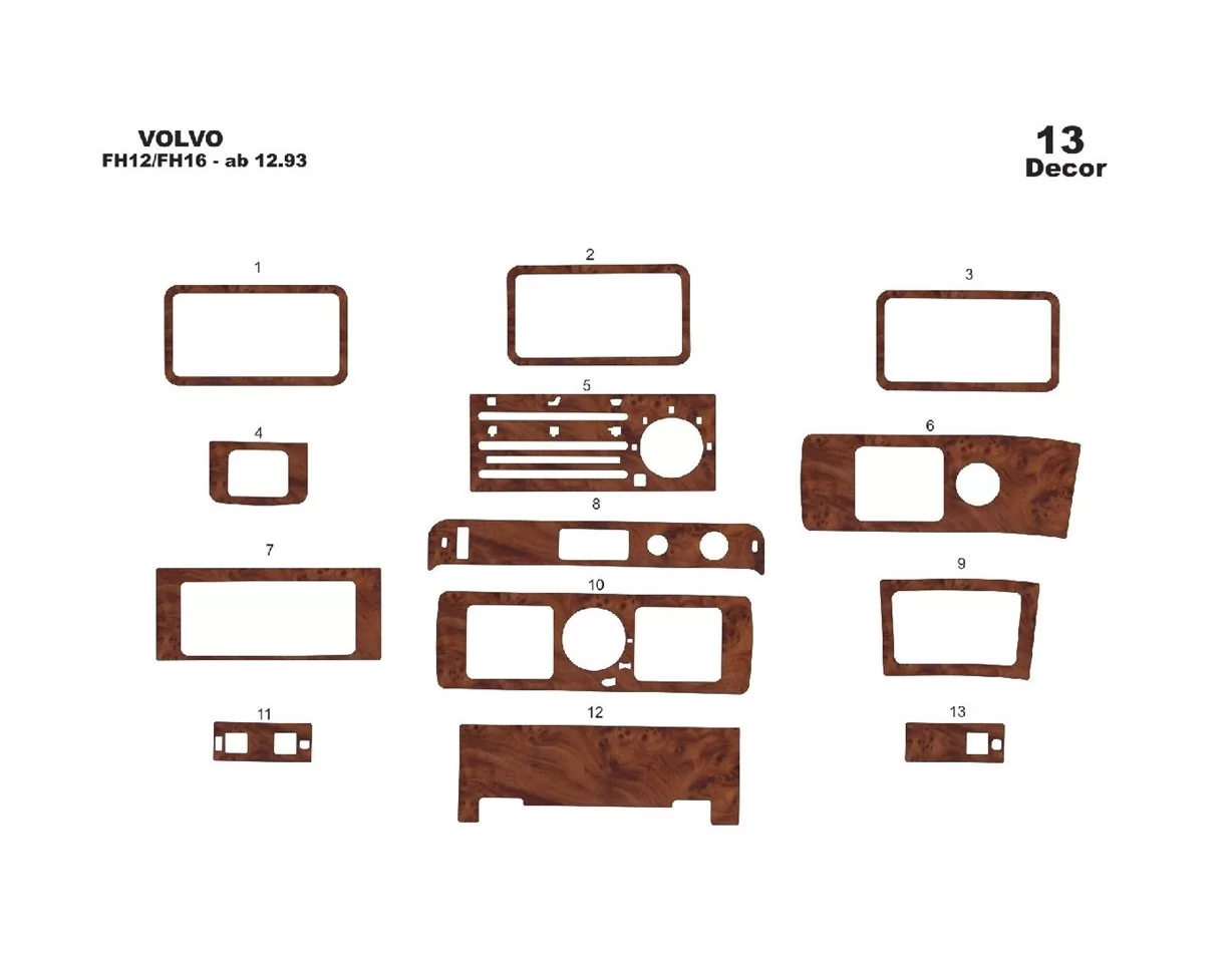 Volvo FH12/FH16-ab 12.93 3D Interior Dashboard Trim Kit Dash Trim Dekor 13-Parts - 1 - Interior Dash Trim Kit