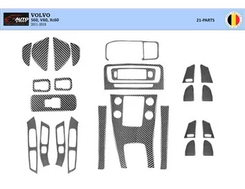 Volvo S 60 V60 2010–2018 3D Interior Dashboard Trim Kit Dash Trim Dekor 21-Parts - 1 - Interior Dash Trim Kit