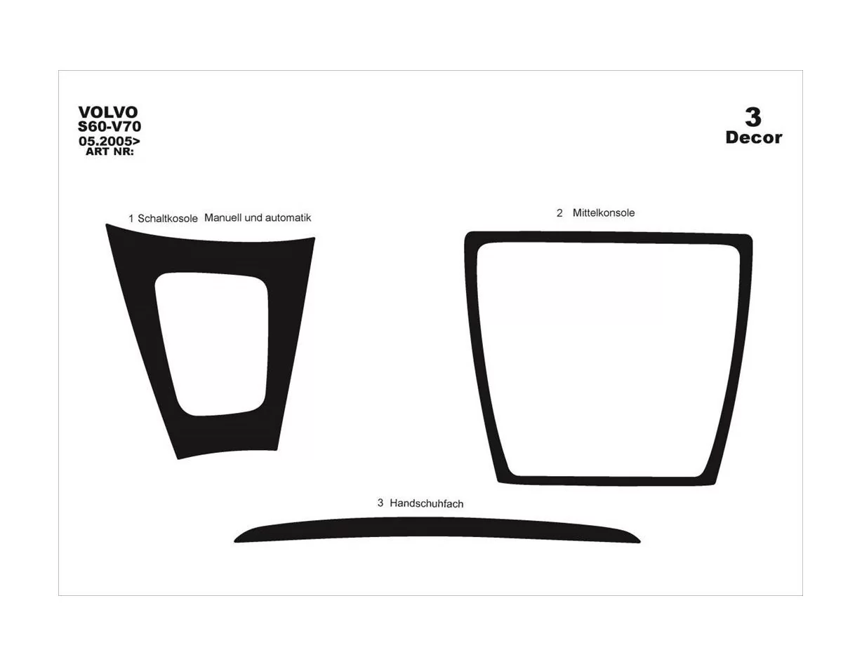 Volvo S 60-V 70 05.05-12.09 3D Interior Dashboard Trim Kit Dash Trim Dekor 3-Parts - 1 - Interior Dash Trim Kit