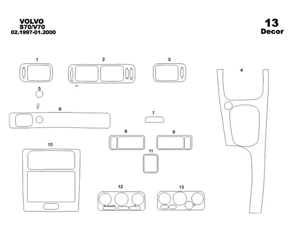 Volvo S 70-V 70 02.97-12.99 3D Interior Dashboard Trim Kit Dash Trim Dekor 13-Parts