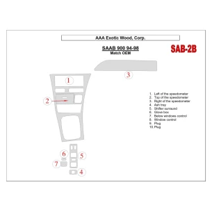Saab 900 1994-1998 OEM Compliance, 7 Parts set Interior BD Dash Trim Kit 2
