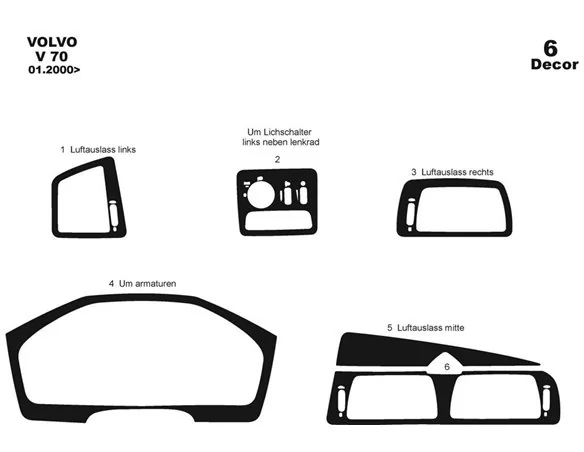 Volvo V 70 01.00-04.05 3D Interior Dashboard Trim Kit Dash Trim Dekor 6-Parts