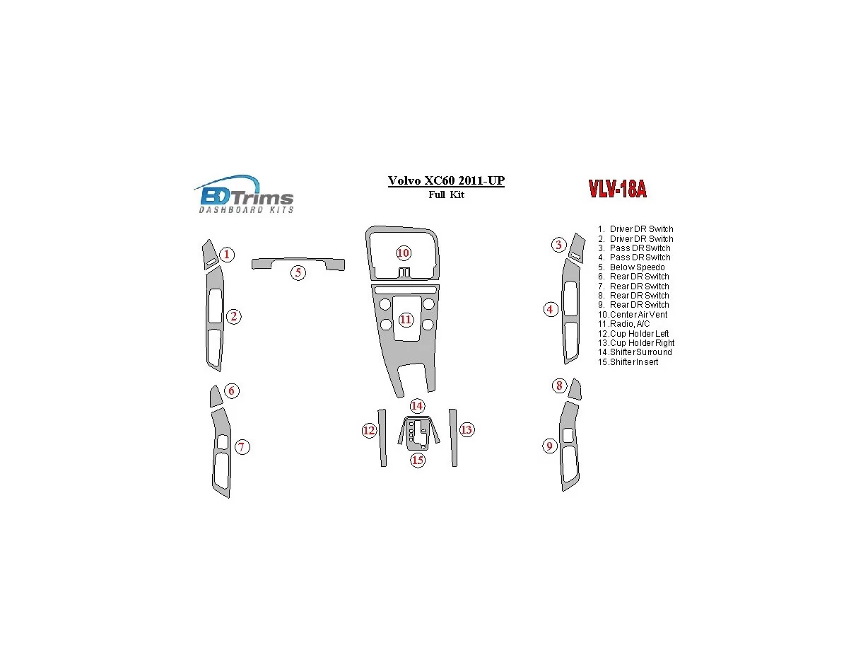 Volvo XC60 2011-UP Full Set Interior BD Dash Trim Kit - 1 - Interior Dash Trim Kit