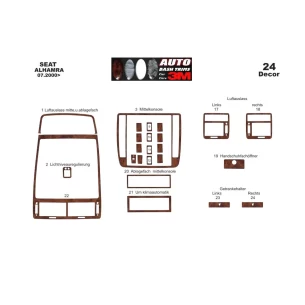 Seat Alhambra 07.00-12.09 3D Interior Dashboard Trim Kit Dash Trim Dekor 24-Parts 2