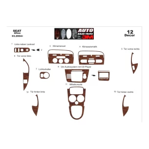 Seat Altea-Toledo 04.04-12.08 3D Interior Dashboard Trim Kit Dash Trim Dekor 12-Parts 2