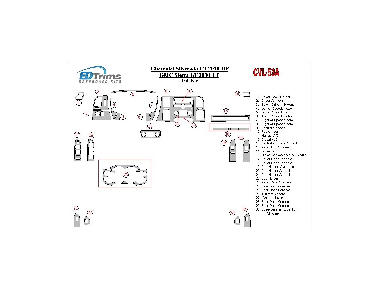 Chevrolet Silverado 2010-UP Full Set Interior BD Dash Trim Kit - 1 - Interior Dash Trim Kit