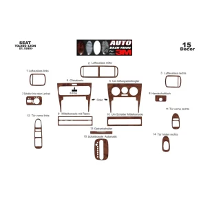 Seat Toledo-Leon 1M 01.99-03.04 3D Interior Dashboard Trim Kit Dash Trim Dekor 15-Parts 2