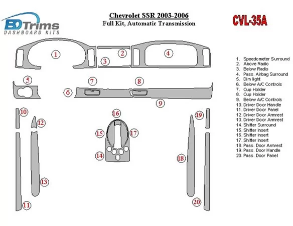 Chevrolet SSR 2003-2006 Full Set Interior BD Dash Trim Kit - 1 - Interior Dash Trim Kit