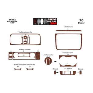 Skoda Fabia 5J Roomster 06.2006 3D Interior Dashboard Trim Kit Dash Trim Dekor 20-Parts 2