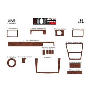 Skoda Felicia 01.95-12.99 3D Interior Dashboard Trim Kit Dash Trim Dekor 15-Parts 2