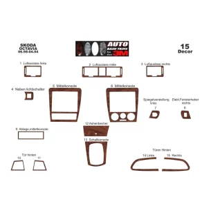 Skoda Octavia A4 1U 06.98-04.04 3D Interior Dashboard Trim Kit Dash Trim Dekor 15-Parts 2