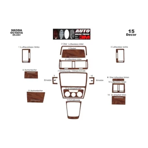 Skoda Octavia A5 1Z 05.04-08.09 3D Interior Dashboard Trim Kit Dash Trim Dekor 15-Parts