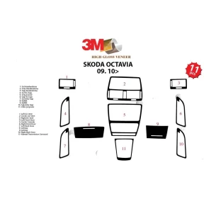 Skoda Octavia A5 1Z 09.2009 3D Interior Dashboard Trim Kit Dash Trim Dekor 11-Parts