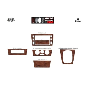 Skoda SuperB 02.02-12.07 3D Interior Dashboard Trim Kit Dash Trim Dekor 6-Parts 2