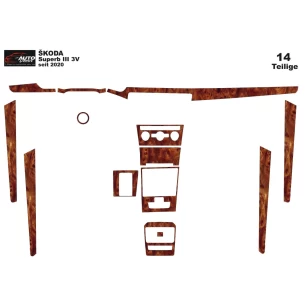 Skoda SuperB 2019 up 3D Interior Dashboard Trim Kit Dash Trim Dekor 14-Parts 2