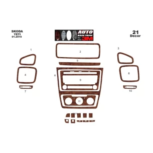 Skoda Yeti 01.2010 3D Interior Dashboard Trim Kit Dash Trim Dekor 21-Parts 2