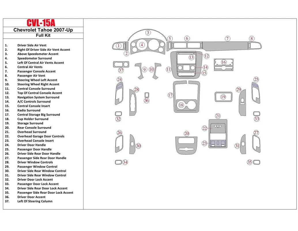 Chevrolet Tahoe 2007-UP Full Set Interior BD Dash Trim Kit - 1 - Interior Dash Trim Kit