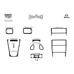 Subaru Impreza 10.98-12.00 3D Interior Dashboard Trim Kit Dash Trim Dekor 13-Parts 2