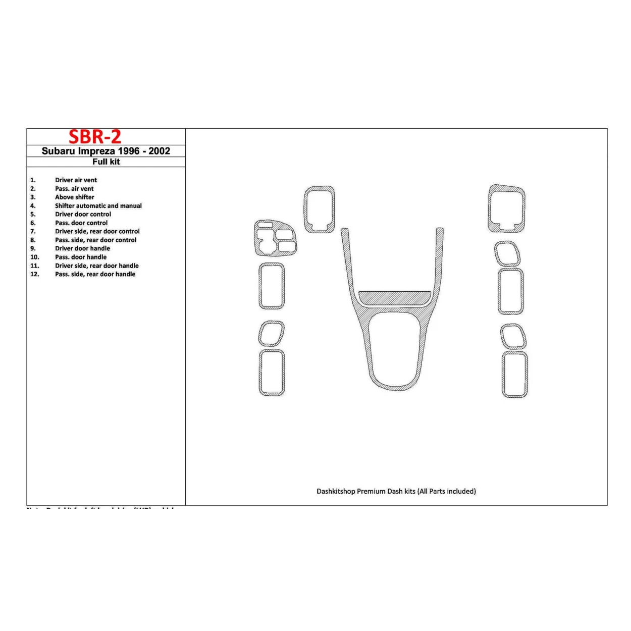 Subaru Impreza 1996-2001 Full Set Interior BD Dash Trim Kit