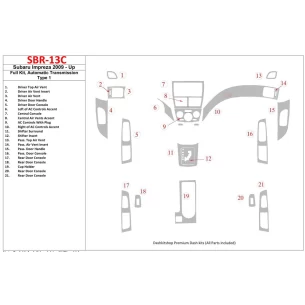Subaru Impreza 2009-UP Full Set, Automatic Gear Type 1 Interior BD Dash Trim Kit 2