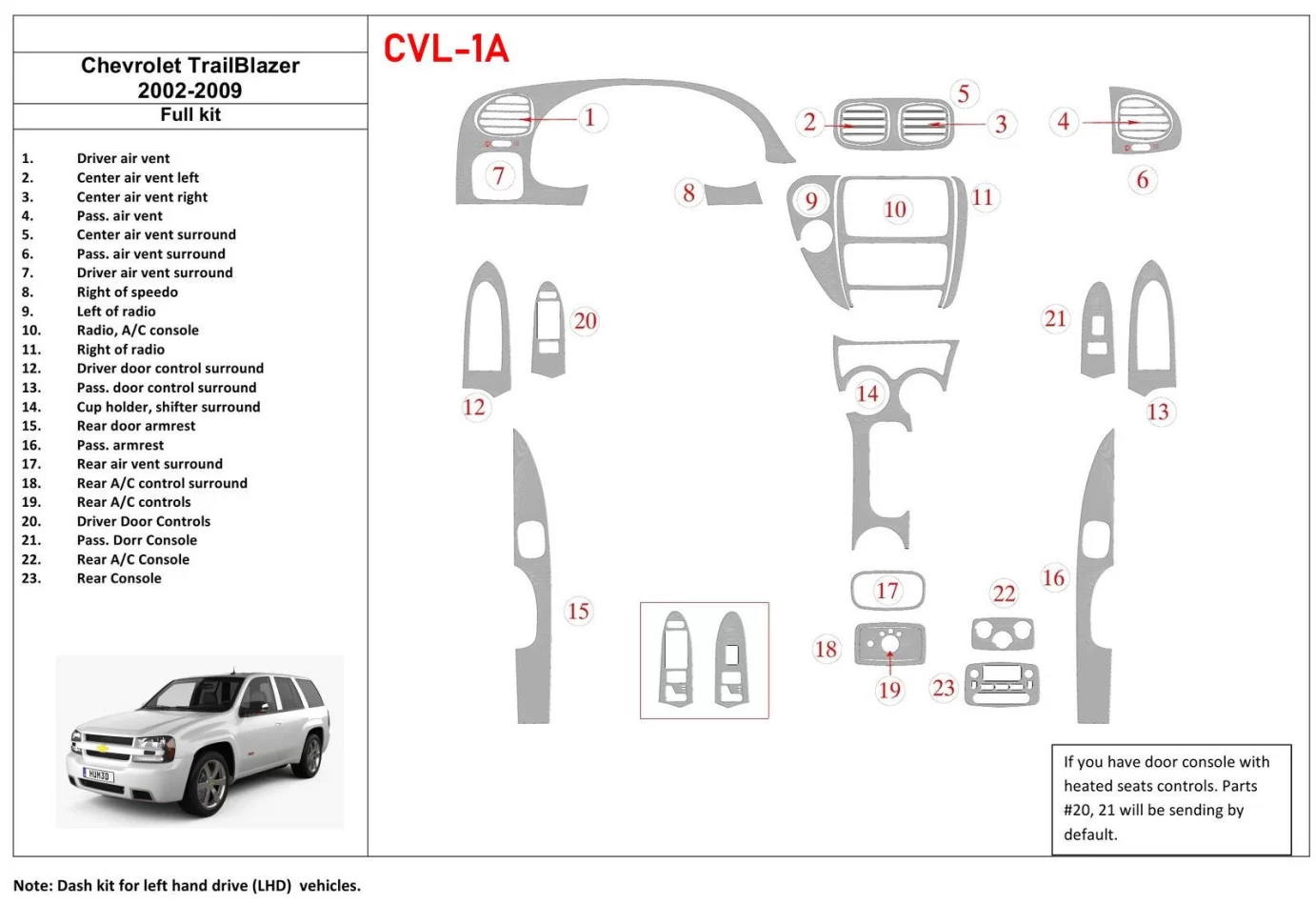 Chevrolet Trail Blazer 2002-UP Full Set Interior BD Dash Trim Kit - 1 - Interior Dash Trim Kit
