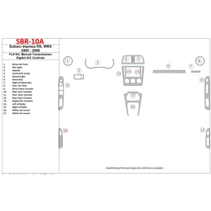 Subaru Impreza WRX 2005-2008 Full Set, Manual Gear Box, Automatic AC Control Interior BD Dash Trim Kit 2