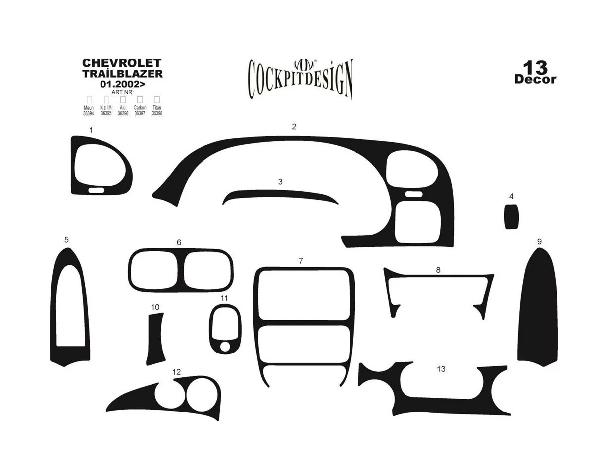 Chevrolet Trailblazer 01.2002 3D Interior Dashboard Trim Kit Dash Trim Dekor 13-Parts - 1 - Interior Dash Trim Kit