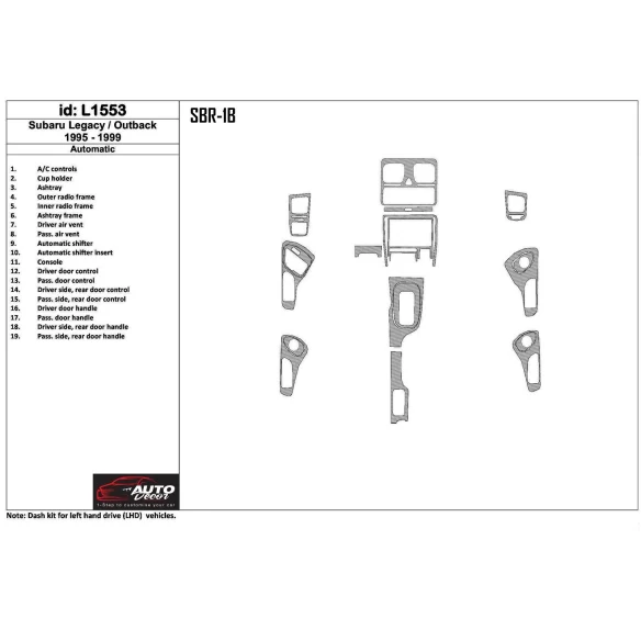 Subaru Legacy Outback 1995-1999 Automatic Gearbox, 19 Parts set Interior BD Dash Trim Kit