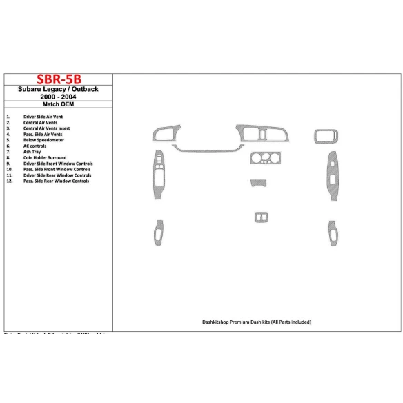 Subaru Legacy Outback 2000-2004 With OEM Wood Kit Interior BD Dash Trim Kit