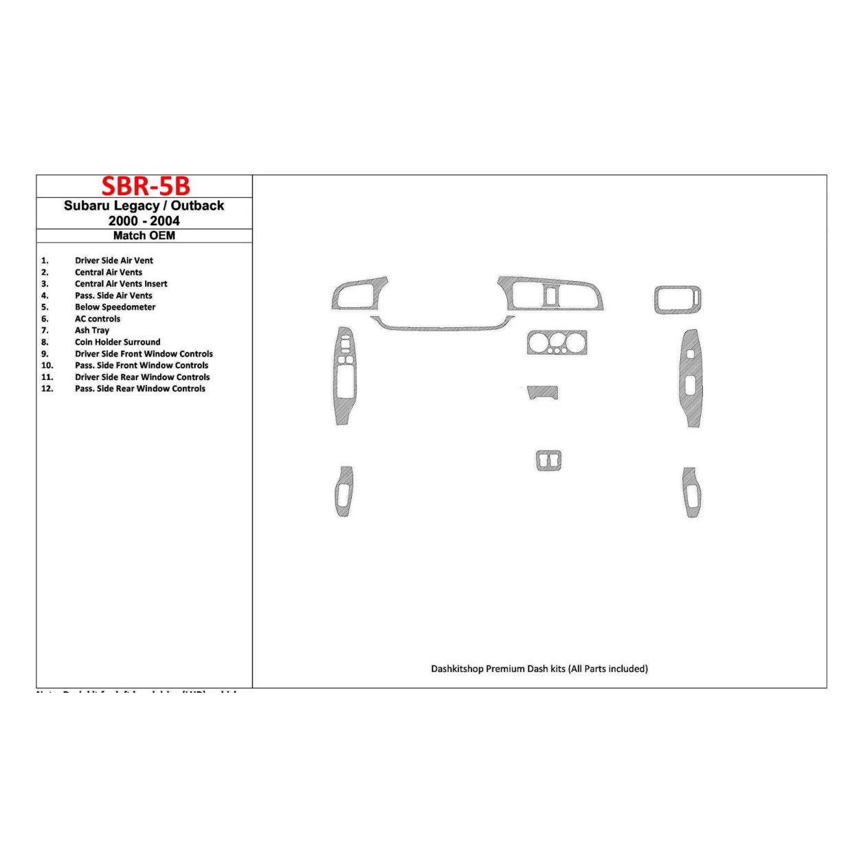 Subaru Legacy Outback 2000-2004 With OEM Wood Kit Interior BD Dash Trim Kit