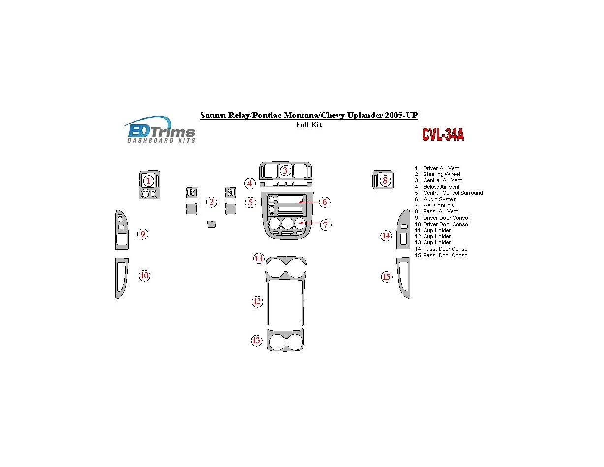 Chevrolet Uplander 2005-UP Full Set Interior BD Dash Trim Kit - 1 - Interior Dash Trim Kit