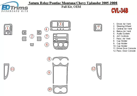 Chevrolet Uplander 2005-UP Full Set, OEM Interior BD Dash Trim Kit - 1 - Interior Dash Trim Kit