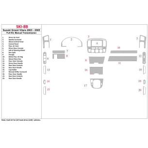 Suzuki Grand Vitara 2003-2005 Full Set, Manual Gear Box Interior BD Dash Trim Kit