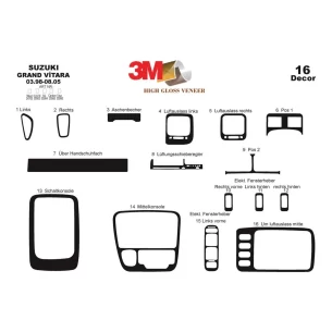 Suzuki Grand vitara 4x4 03.98-08.05 3D Interior Dashboard Trim Kit Dash Trim Dekor 16-Parts 2
