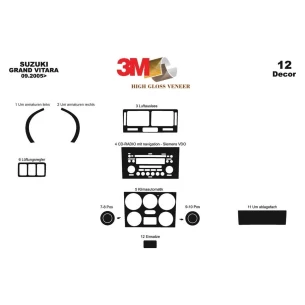 Suzuki Grand vitara 4x4 09.2005 3D Interior Dashboard Trim Kit Dash Trim Dekor 12-Parts 2