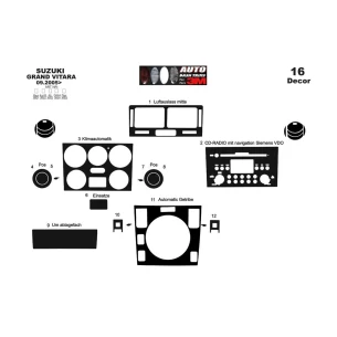 Suzuki Grand vitara 4x4 09.2005 3D Interior Dashboard Trim Kit Dash Trim Dekor 16-Parts 2