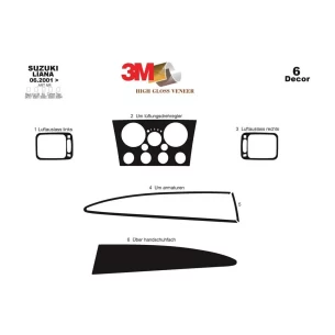 Suzuki Liana 06.01-12.03 3D Interior Dashboard Trim Kit Dash Trim Dekor 6-Parts 2